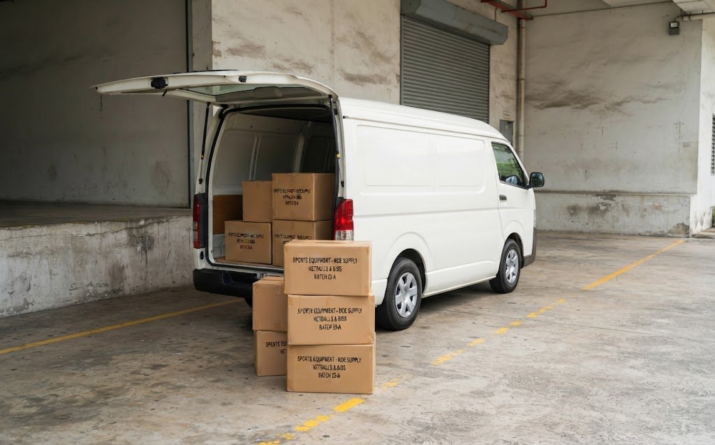 Delivery van being loaded with cartons at a Singapore commercial loading bay